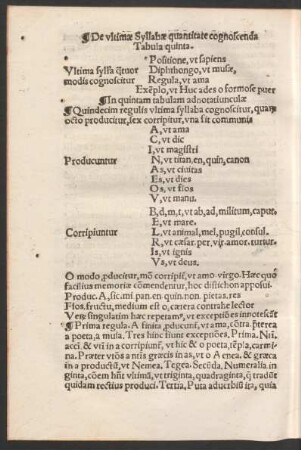 De ultimae Syllabae quantitate cognoscenda Tabula quinta.