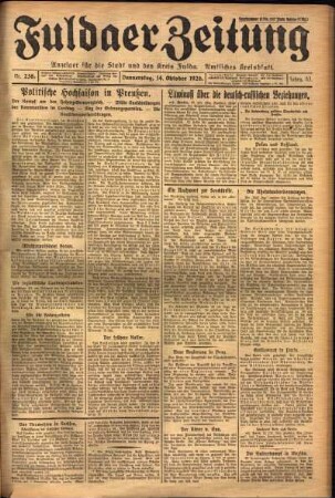 Erste Ausgabe vom Donnerstag, den 14. Oktober 1926.