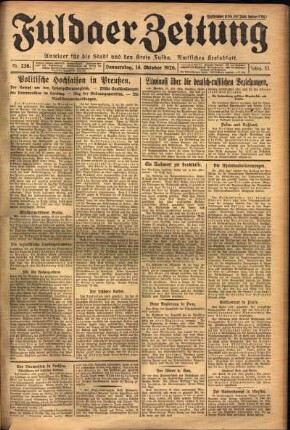 Erste Ausgabe vom Donnerstag, den 14. Oktober 1926.