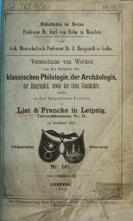 Lager-Verzeichnis. 161. 1883