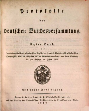 Protokolle der Deutschen Bundesversammlung. [Teilausgabe]. 8. 1819
