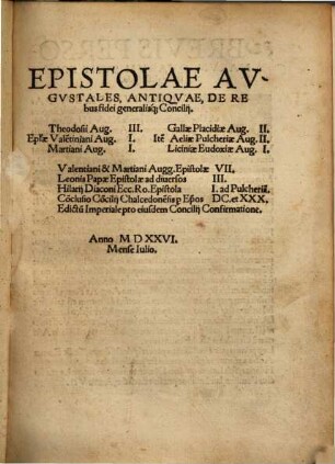 Epistolae Augustales, antiquae, de rebus fidei generalisque concilii ...