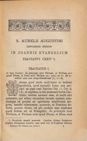 S. Aurelii Augustini Hipponensis episcopi in Joannis Evangelium tractatus CXXIV, 1. Complectens tractatus I - XXXVIII