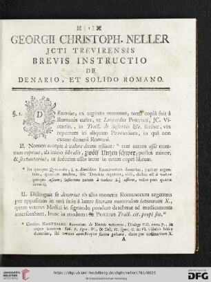 Brevis Instructio de Denario, et Solido Romano