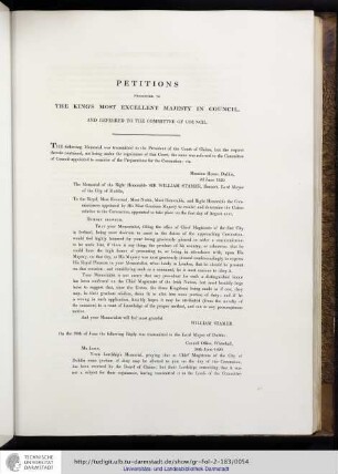 Petitions presented to The King's most excellent Majesty in Council, and referred to The Committee of Council.