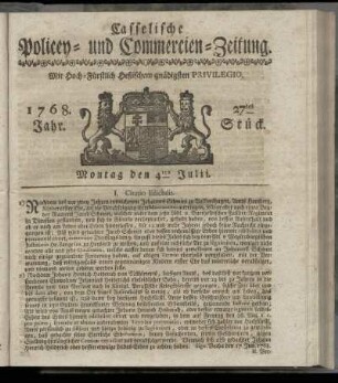 27tes Stueck, Montag den 4ten Julii. 1768