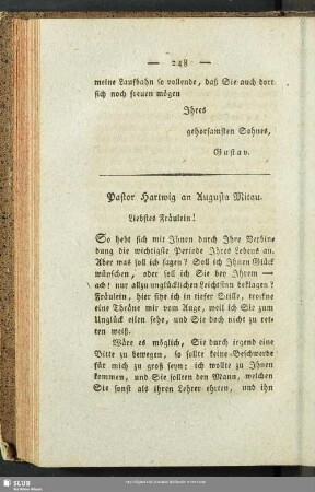 Professor Hartwig an Augusta Mitau