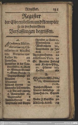 Register der Ehrenstellen und Aempter so in vorbemeldten Verfassungen begriffen
