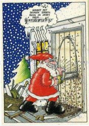 Postkarte mit Weihnachts-Karikatur