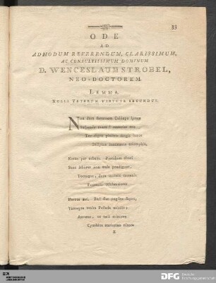 Ode ad [...] D. Wenceslaum Strobel, Neo-Doctorem.
