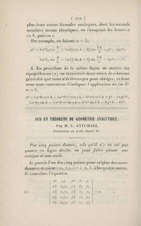Sur un théorème de géométrie analytique.