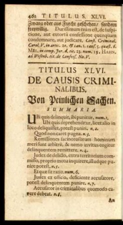 Titulus XLVI. De Causis Criminalibus. Von Peinlichen Sachen