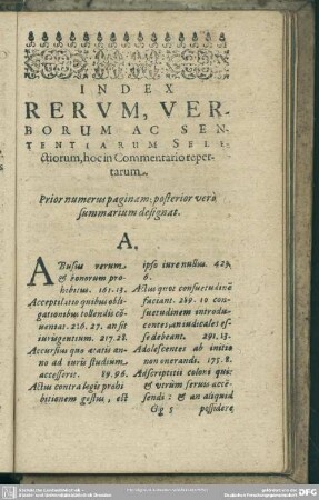 Index Rerum, Verborum Ac Sententiarum Selectiorum, hoc in Commentario repertarum