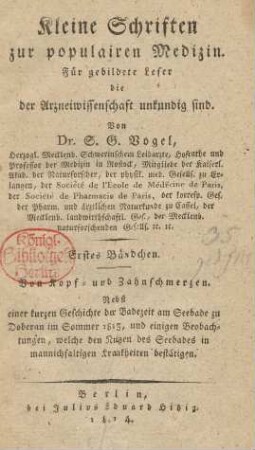 Bändchen 1: Von Kopf- und Zahnschmerzen