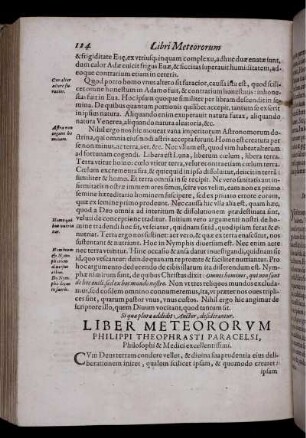 Liber Meteororum Philippi Theophrasti Paracelsi ...