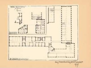 BBC (Brown, Boveri & Cie), Mannheim-Käfertal Neubau Torbau: Zwischengeschoss, 1. OG, Grundrisse, 1:200