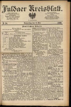 Erste Ausgabe vom Donnerstag, den 18. Mai 1899.