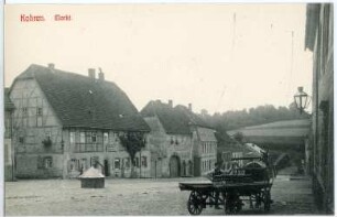 Kohren. Markt mit Pferdefuhrwerk