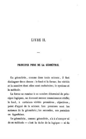 Livre II. Principes purs de la Géométrie.