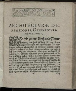 Architectvræ Defensionis, Offensionisue Proæmium.