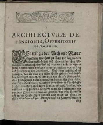 Architectvræ Defensionis, Offensionisue Proæmium.