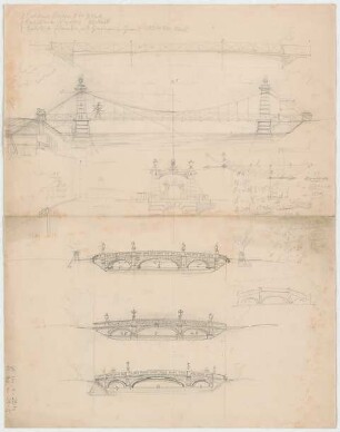 Thiersch, August ; München - Nymphenburg; Ludwig - Ferdinand - Brücke - Vorentwurf (Ansichten)