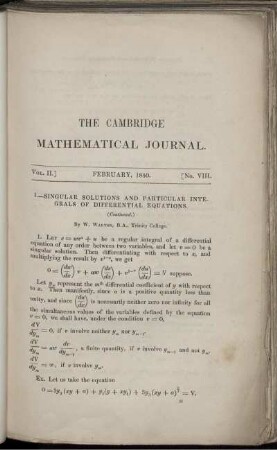 I. - Singular solutions and particular integrals of differential equations.