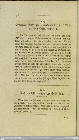 127. Erprobtes Mittel zur Vertilgung der Erdflöhe auf den Pflanzenländern