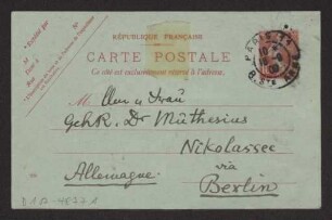 Schreiben an Hermann Muthesius (Postkarte)