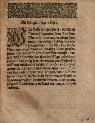 Newer unpartheyischer Teutscher Mercvrivs oder Glaubwürdige Erzehlung aller fürnemen und gedenckwürdiger Historien. 1628
