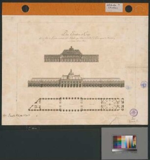 Lorbeersaal von Schloss Solitude (Längsschnitt, Aufriss, Grundriss)
