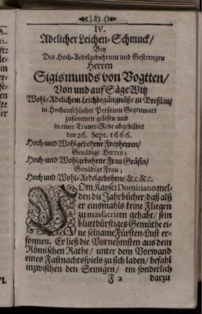 IV. Adelicher Leichen-Schmuck