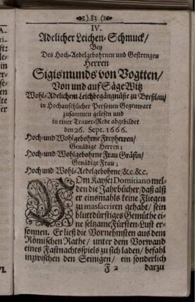 IV. Adelicher Leichen-Schmuck