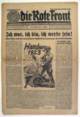 Wochenzeitung des RFB "Die Rote Front" u.a. zum Jahrestag des Hamburger Aufstandes