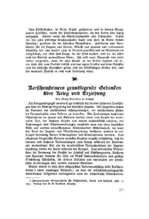 Kerschensteiners Grundlegende Gedanken über Krieg und Erziehung