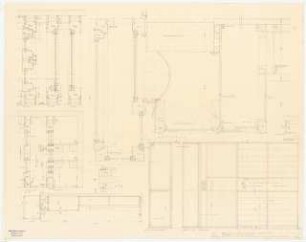 Arzthaus Prof. Bernhardt, Berlin-Charlottenburg: Einbaumöbel - Grundriss, Ansicht 1:10, Detailschnitte 1:1