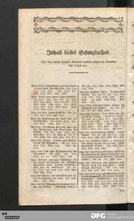Inhalt dieses Gesangbuches.