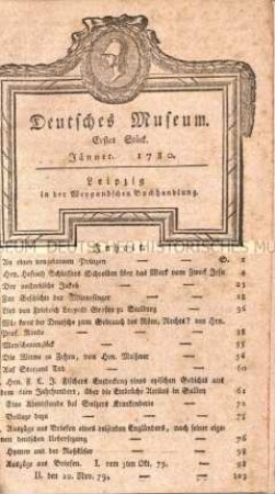 Deutsches Museum. 1. Band. 1.-6. Stück (Januar-Juni) 1780