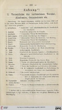 Verzeichnis der verbundenen Vereine, Akademien, Commissionen etc.