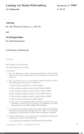 Antrag der Grünen: Lebenslange Freiheitsstrafe