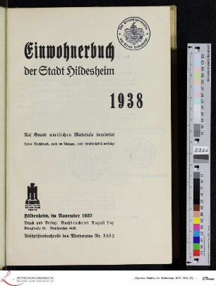 Einwohnerbuch der Stadt Hildesheim 1938