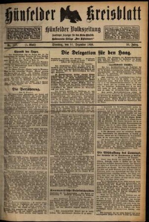 Erste Ausgabe vom Dienstag, den 31. Dezember 1929.