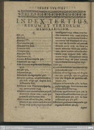 Index Tertius, Rerum Et Verborum Memorabilium