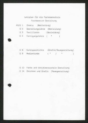 Lehrplan für die Fachoberschule Fachbereich Gestaltung