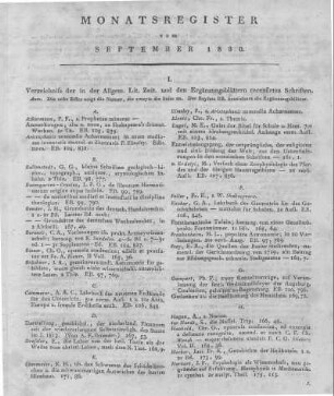 Monatsregister vom September 1830