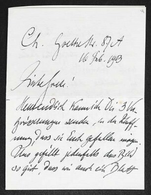 Brief von Walter Leistikow an Margarete Hauptmann