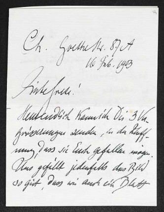 Brief von Walter Leistikow an Margarete Hauptmann