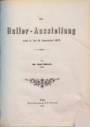 Die Haller-Ausstellung : vom 11. bis 16. Dezember 1877