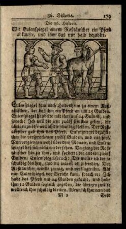 Die 86. Historie. Wie Eulenspiegel einem Roßtäuscher ein Pferd abkaufte, und ihm das nur halb bezahlte