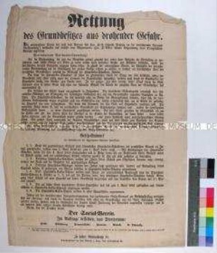 Flugblatt des Social-Vereins zur Rettung des Grundbesitzes